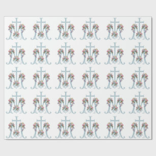 Papel De Regalo Bendita Virgen María Cruz Maria Religiosa Floral