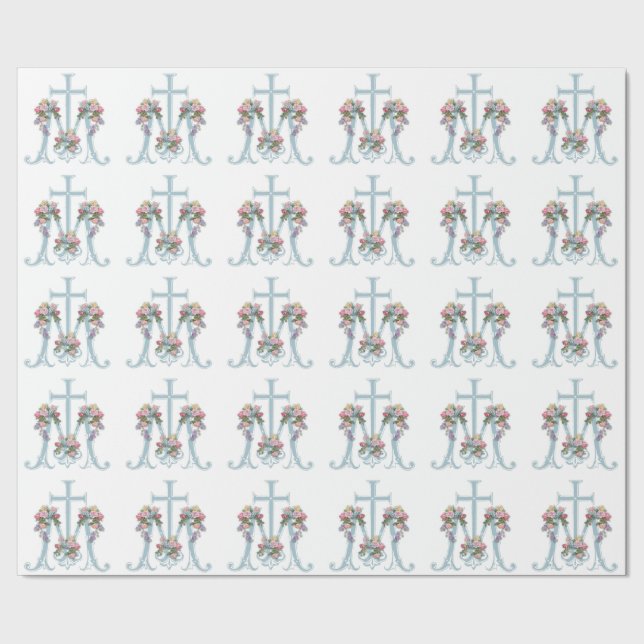 Papel De Regalo Bendita Virgen María Cruz Maria Religiosa Floral (Costura)