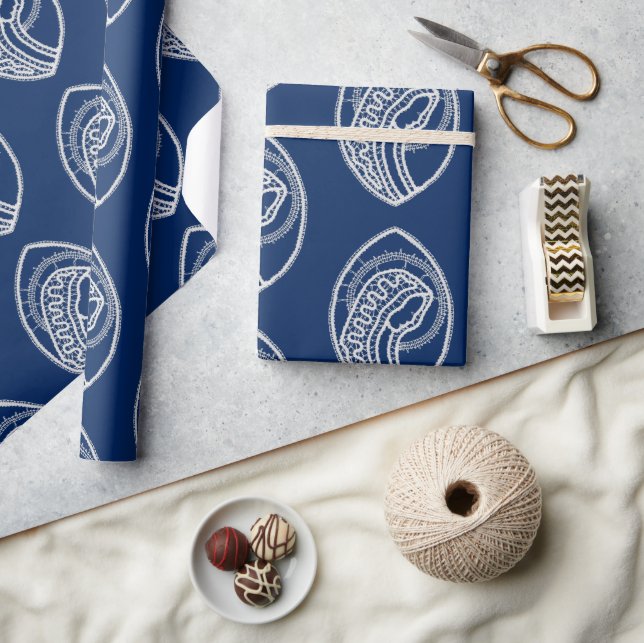 Papel De Regalo Bendita Virgen María, encaje blanco, azul marino (Artesanía)