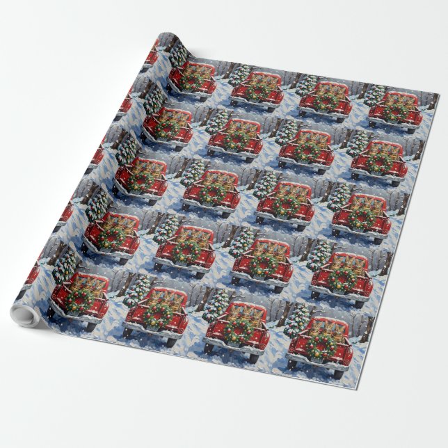 Papel De Regalo Bengal Cat Christmas Red Truck Holiday (Desenrollado)