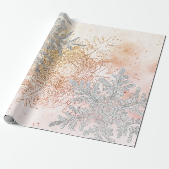 PAPEL DE REGALO BENTLEY WRAPPING GIFT SNOWFLAKH PEACH AND GRY (Desenrollado)
