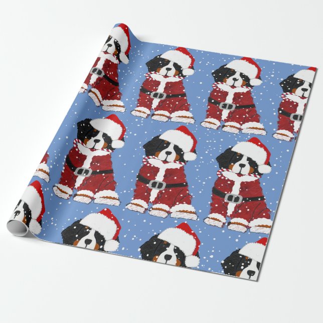 Papel De Regalo Berenés Mountain Dog Santa Paws Blue (Desenrollado)