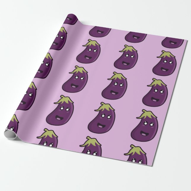 Papel De Regalo Berenjena de Kawaii (Desenrollado)