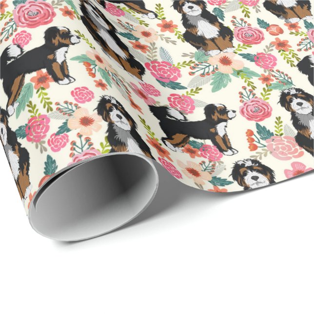 Papel De Regalo Bernedoodle Floral Dog (Esquina del rollo)