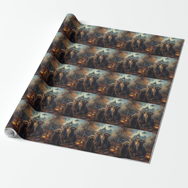 Papel De Regalo Bernedoodle Halloween Noche Doggy Delight (Desenrollado)