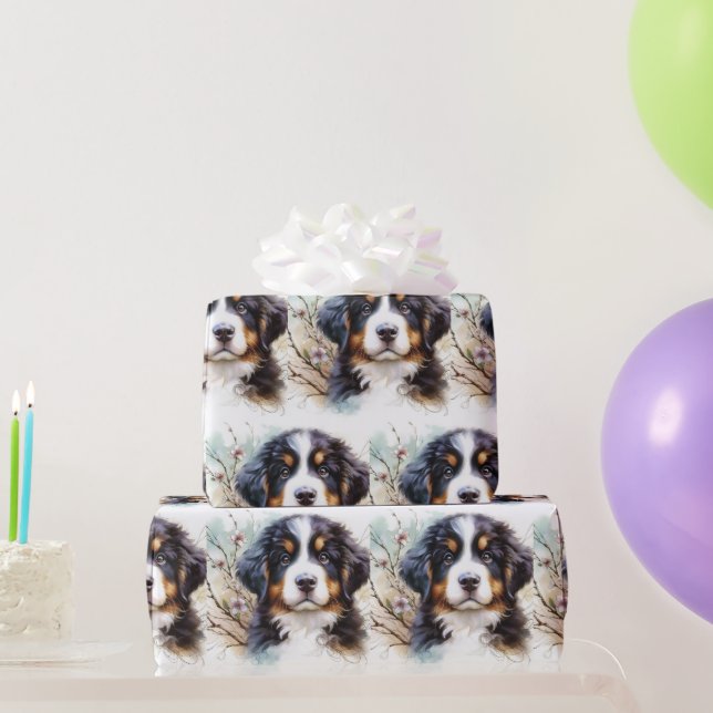 Papel De Regalo Bernese Mountain Dog AI Puppy (Regalos de fiesta)