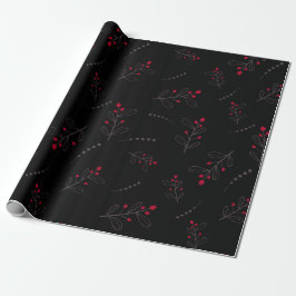 Papel De Regalo Berries rojos y deja a Navidades negros
