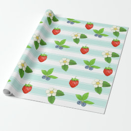 Papel De Regalo Berries Strawberries Blueberry Verde azulada banda