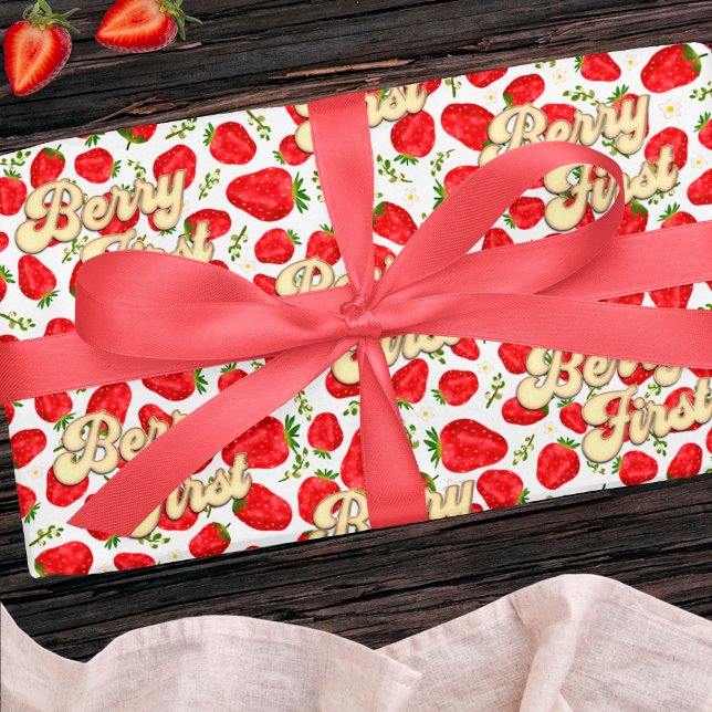 Papel De Regalo Berry 1er cumpleaños oro de fresa blanca rosada (Subido por el creador)