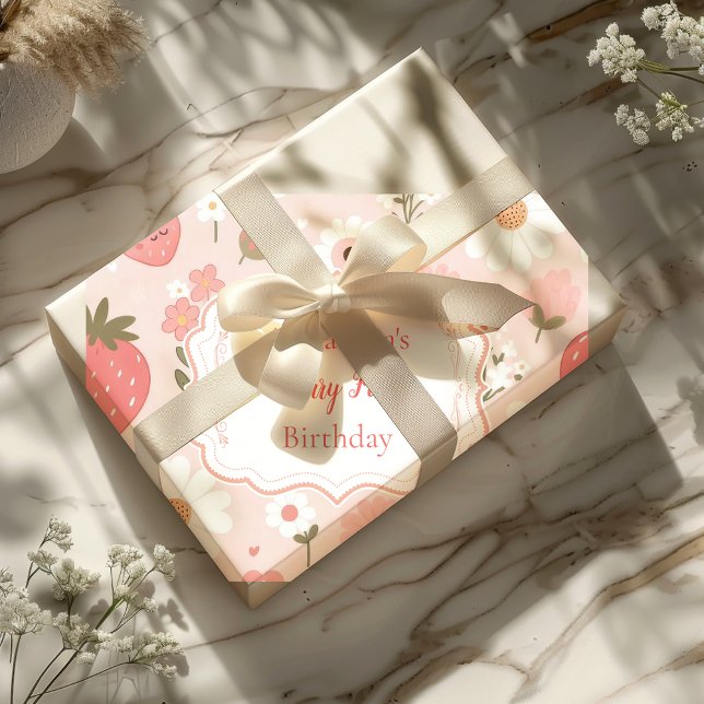 Papel De Regalo Berry de fresa roja primer Fiesta de cumpleaños (Subido por el creador)