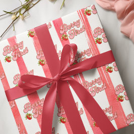 Papel De Regalo Berry de oro blanco rosado primer cumpleaños fresa