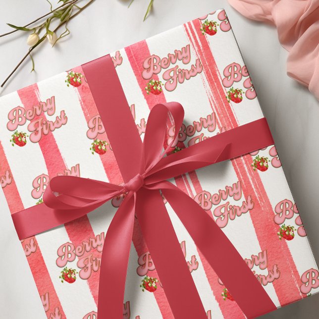Papel De Regalo Berry de oro blanco rosado primer cumpleaños fresa (Subido por el creador)