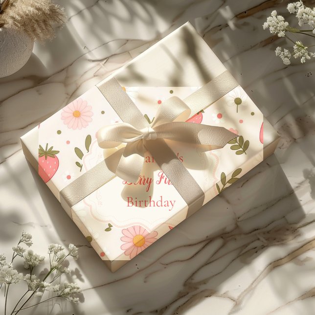 Papel De Regalo Berry First | Chica de fresa de Cute 1º cumpleaños (Subido por el creador)