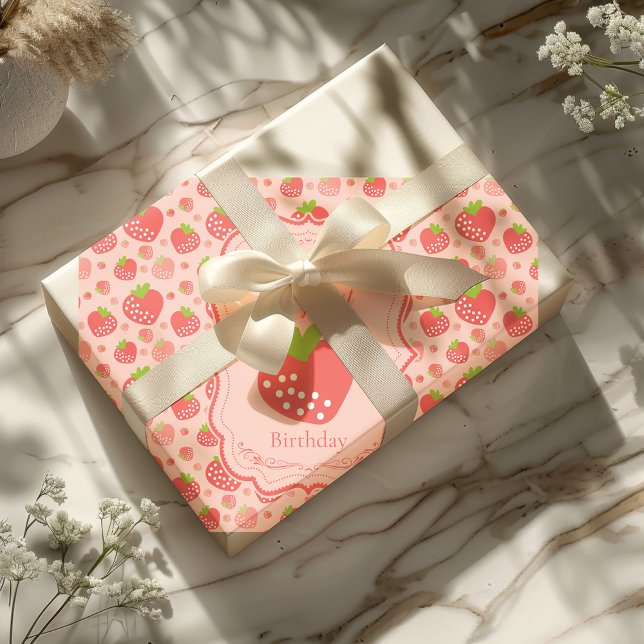 Papel De Regalo Berry First Strawberry Chica primer Fiesta de cump (Subido por el creador)