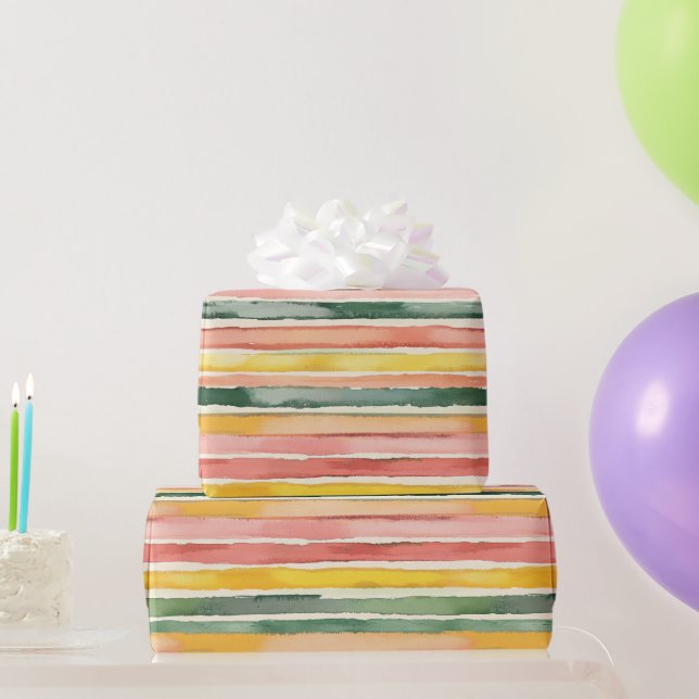 Papel De Regalo Berry Green Orange Pink Fruity Stripes Birthday (Regalos de fiesta)