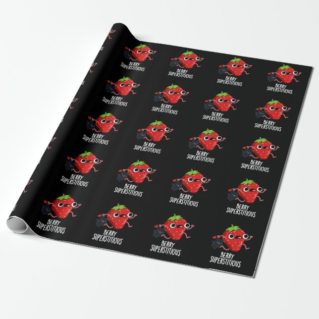Papel De Regalo Berry Superstitious Funny Fruit Pun Dark BG (Desenrollado)