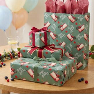 Papel De Regalo Berry Sweet Birthday Cake Pattern Wrapping Paper