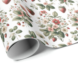 Papel De Regalo Berry Sweet Over Strawberry and Floral Pattern