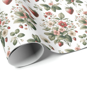 Papel De Regalo Berry Sweet Over Strawberry and Floral Pattern