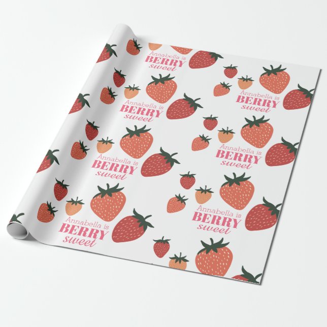 Papel De Regalo Berry Sweet Strawberry Custom Name (Desenrollado)