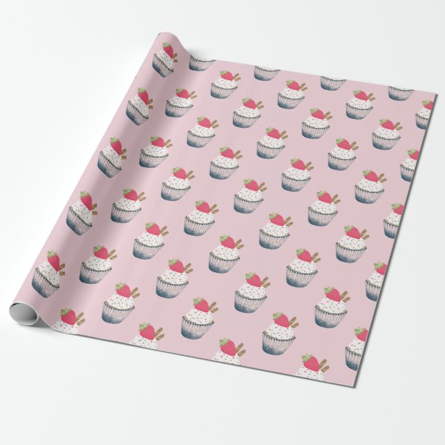 Papel De Regalo Berry Sweet Strawberry Gift Wrft - Pink Birthday W (Desenrollado)