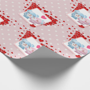 Papel De Regalo Besando osos con corazones de amor rojos por todas