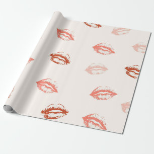 Papel De Regalo Beso de Labial Rojo y Rosa Romántico