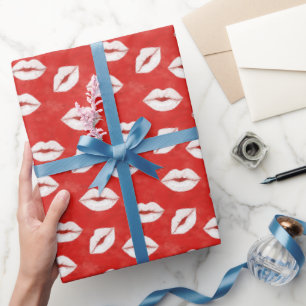 Papel De Regalo Beso de Labios Rojo Blanco Coqueto Amor Día de San
