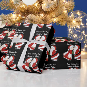 Papel De Regalo Beso de Navidad Santa Claus Pareja Personalizable