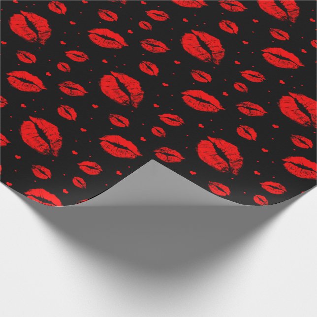 Papel De Regalo Besos de amor rojos en negro_grande (Esquina)