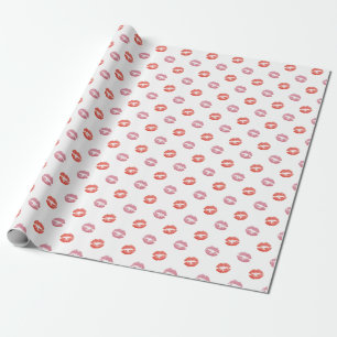 Papel De Regalo Besos de lápiz labial rojo y rosa