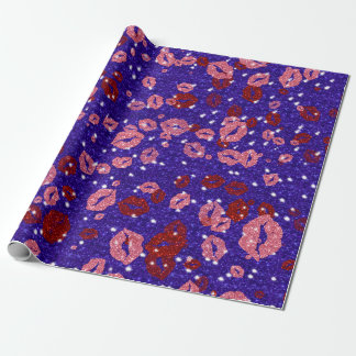 Papel De Regalo Besos rojos y rosas en morado
