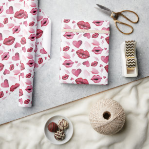 Papel De Regalo Besos Y Corazones Patrón Acuarela