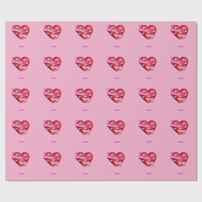 Papel De Regalo Best Mom 3D Glossy Red Heart Mother's Day Gif (Superficie plana)