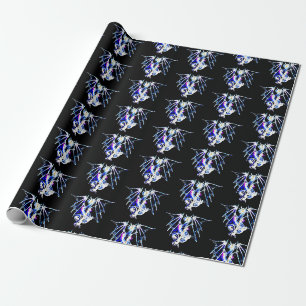 Papel De Regalo Bestia Dragón Marina de Fantasía Fondo Negro Océan