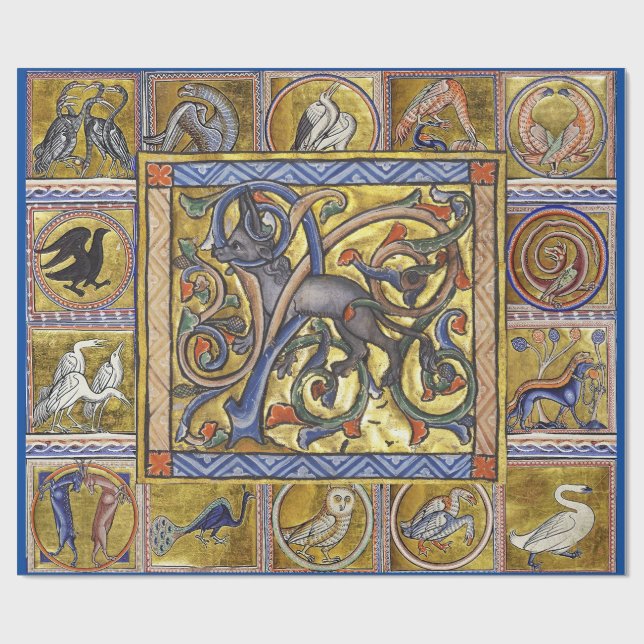 PAPEL DE REGALO BESTIARIO MEDIEVAL EXTRAÑO, ANTELOP ANIMALES FANTÁ (Superficie plana)