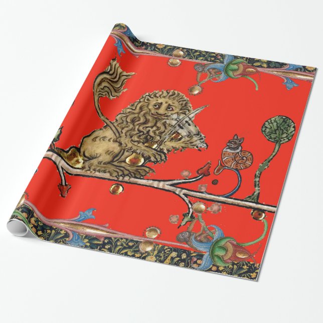 Papel De Regalo BESTIARIO MEDIEVAL HACIENDO Red de León Violinista (Desenrollado)
