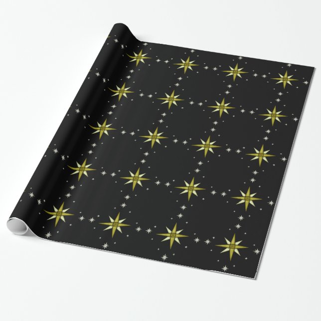 Papel De Regalo Bethlehem Night Shining Stars (Desenrollado)