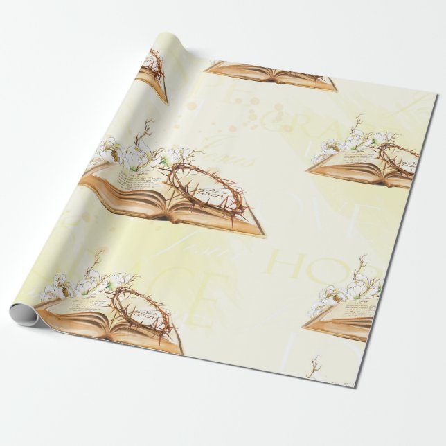 Papel De Regalo Biblia de acuarela religiosa (Desenrollado)