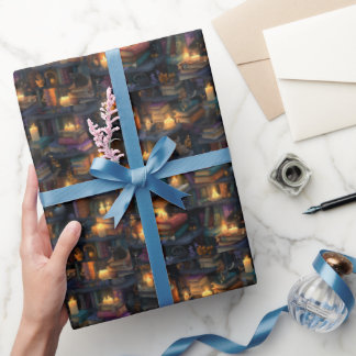 Papel De Regalo Biblioteca de fantasía Libros flotantes Velas mági