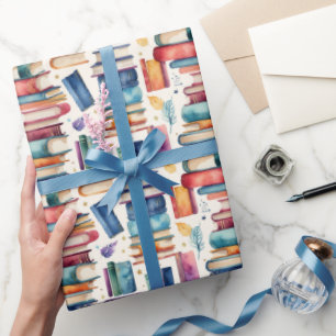 Papel De Regalo Biblioteca de Libros de Acuarela Caprichosa Lectur