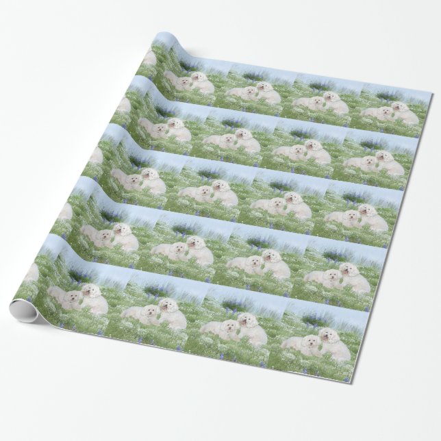 Papel De Regalo Bichon Frise Bluebonnets (Desenrollado)