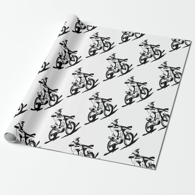 Papel De Regalo Bici y jinete simples de Motorcross (Desenrollado)