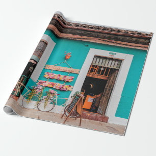 PAPEL DE REGALO BICICLETA BLANCA APARCADA JUNTO A LA CONCRETA PINT