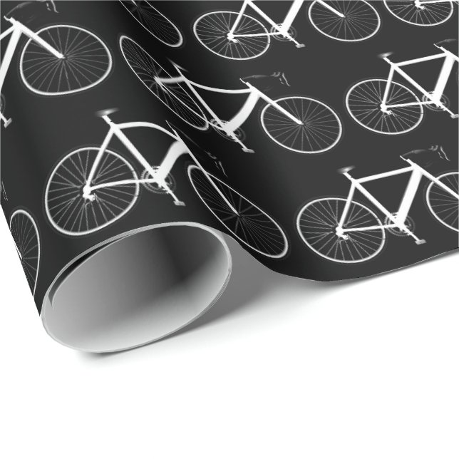 Papel De Regalo Bicicleta blanca sobre negro (Esquina del rollo)