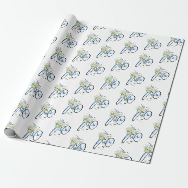 Papel De Regalo bicicleta con gato blanco y maricas (Desenrollado)