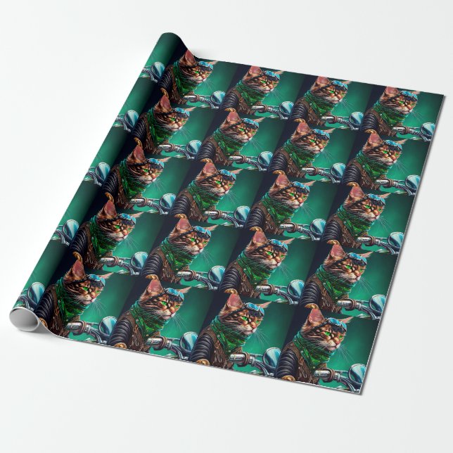Papel De Regalo Bicicleta de manejo de gato bengalí Día de San Pat (Desenrollado)
