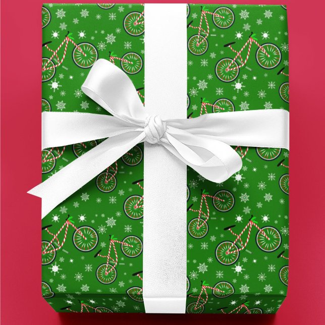 Papel De Regalo Bicicleta de Navidad con menta ciclismo copos de n (Subido por el creador)
