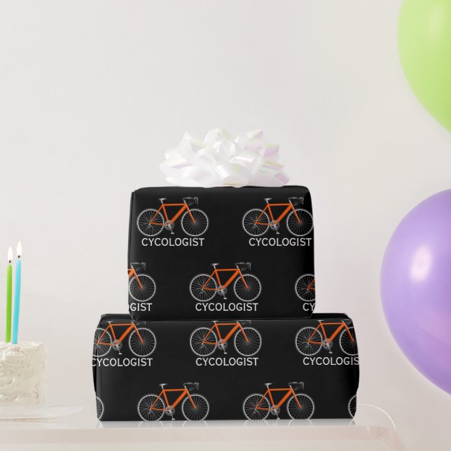 Papel De Regalo Bicicleta naranja con texto cicólogo (Regalos de fiesta)