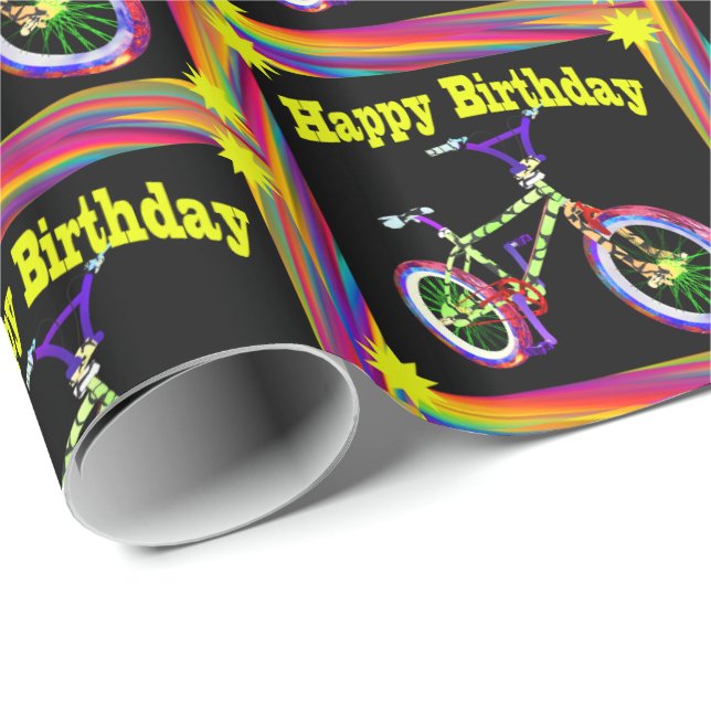 Papel De Regalo Bicicleta Neon Colors Happy Birday (Esquina del rollo)